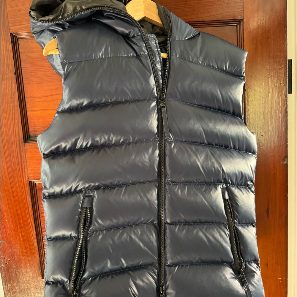 Banana Republic Down Men's S Dark Navy Blue Puffer Vest With Hood